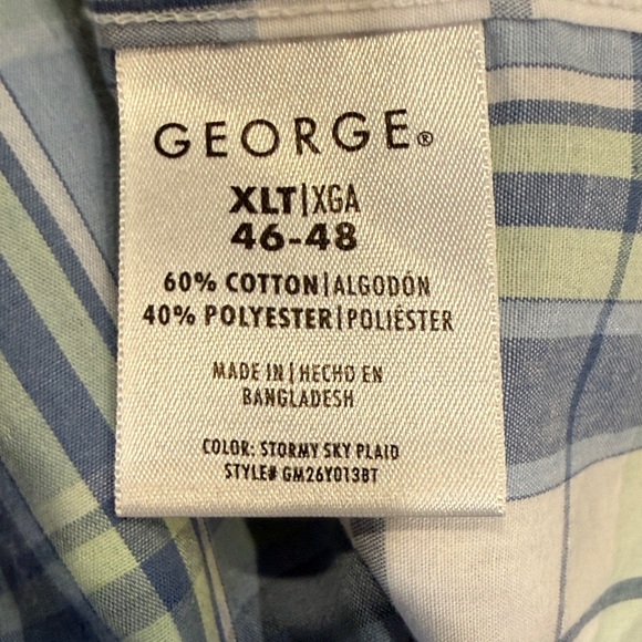 George Men's Casual Blue and Green Plaid Shirt - Picture 6 of 8